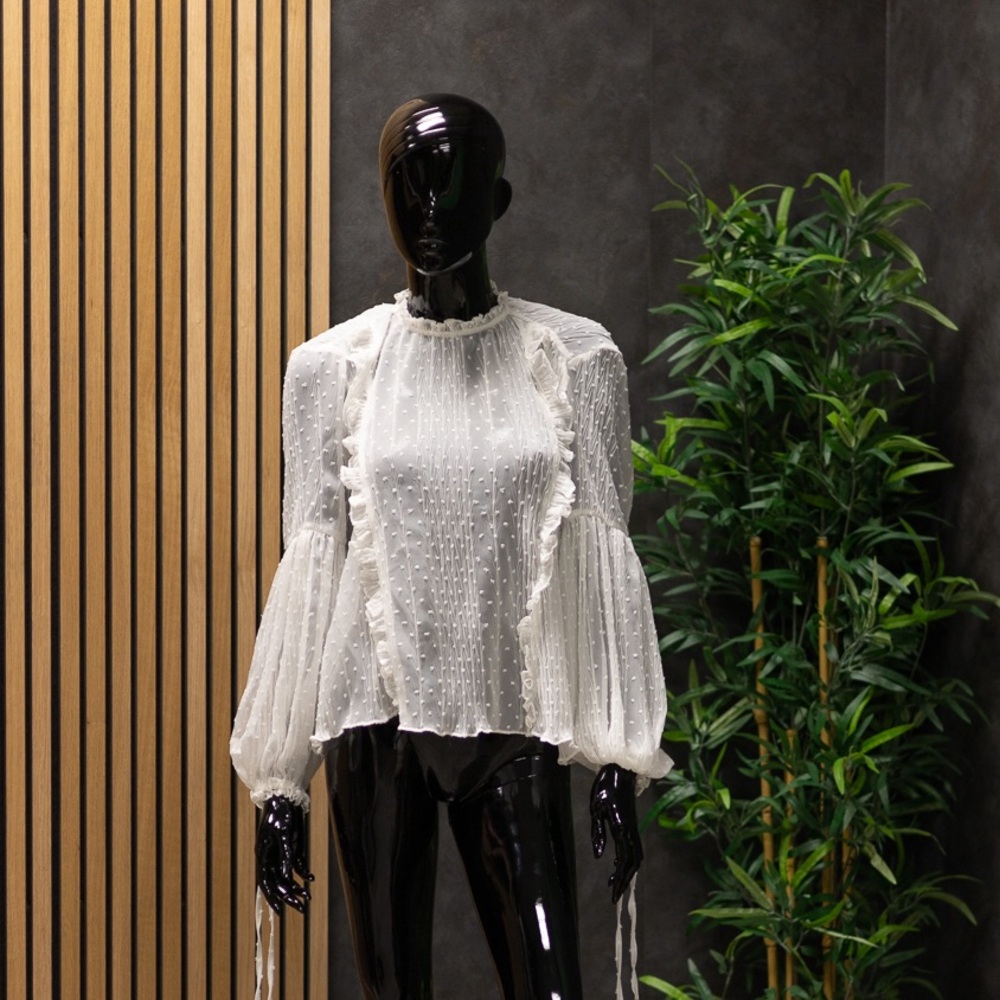 Jane Plus One Sheer White Blouse Long Sleeve, Size S